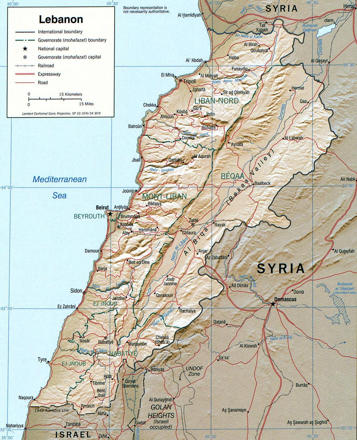 mappa del Libano geografia