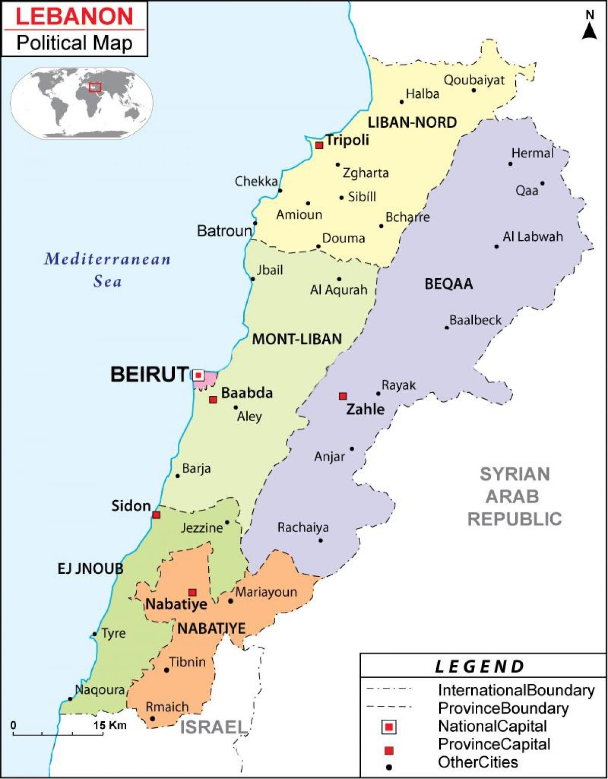 mappa politica del Libano
