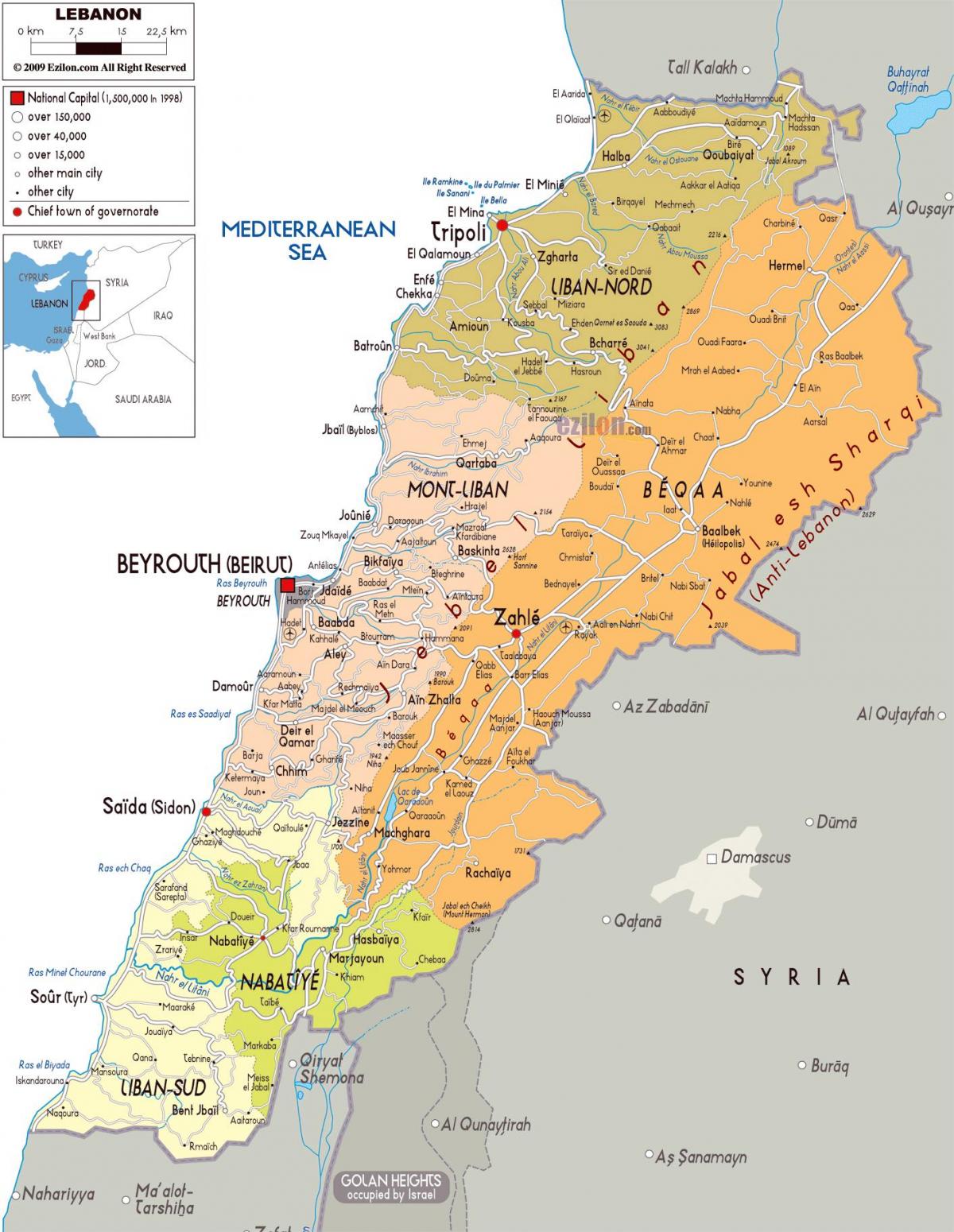 Libano mappa dettagliata
