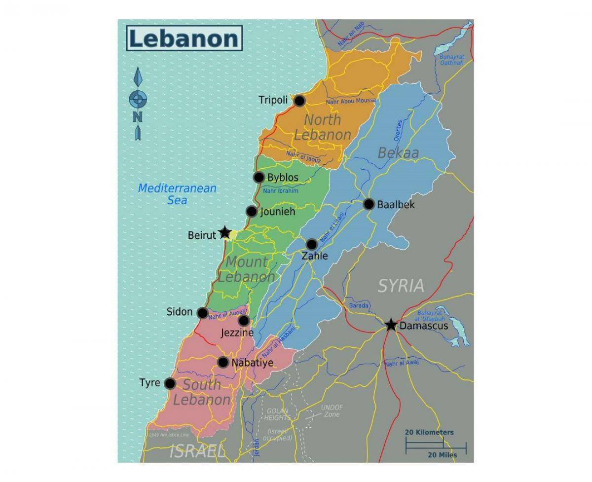 mappa del Libano turistiche