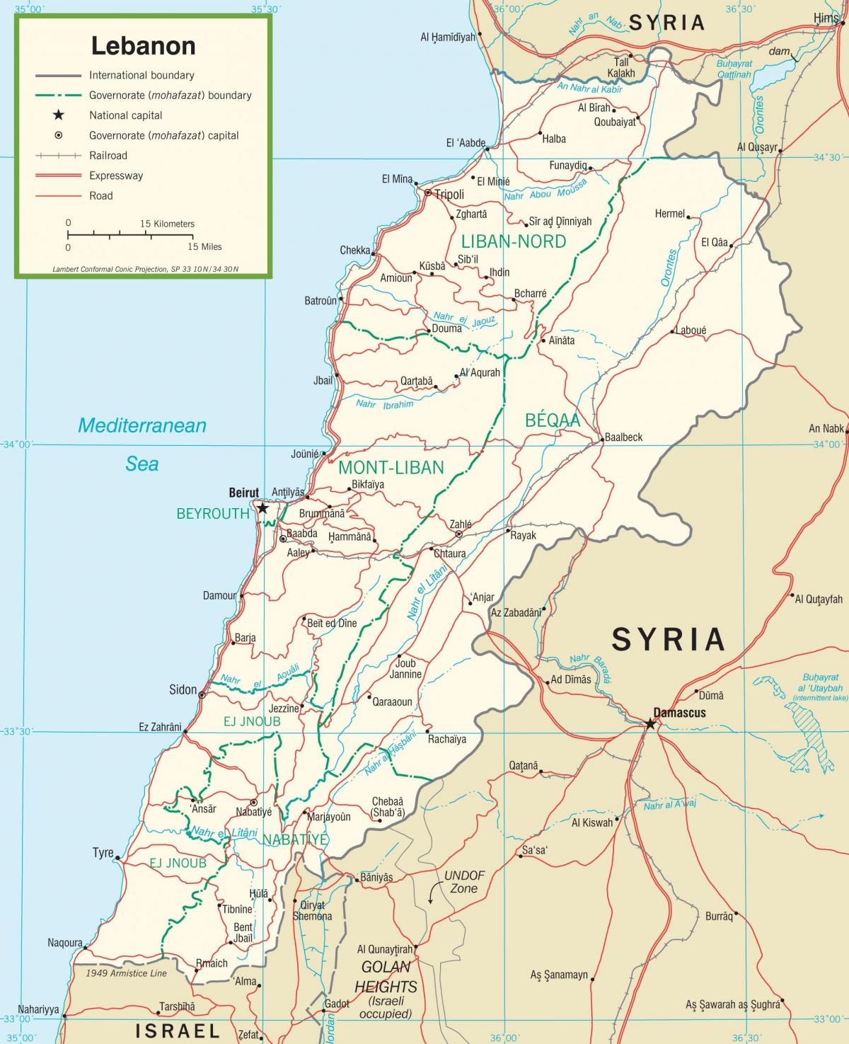 Libano mappa delle strade
